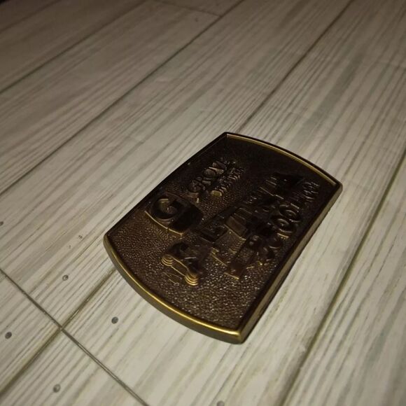 Vintage Jadco Solid Brass Belt Buckle G Grove Worldwide Graphic Design 3½in - Picture 6 of 9